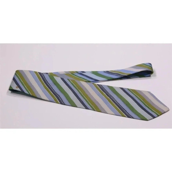 Salvatore Ferragamo Blue-Green Striped Silk Necktie Tie - Picture 2 of 8